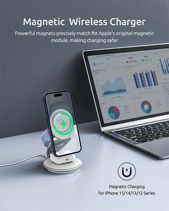 360 Rotation 3-In-1 Magnetic MagSafe Wireless Charger